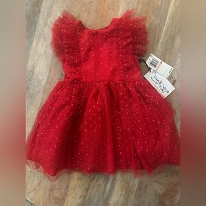 Pippa & Julie New Red Tulle Dress with Glitter Accents